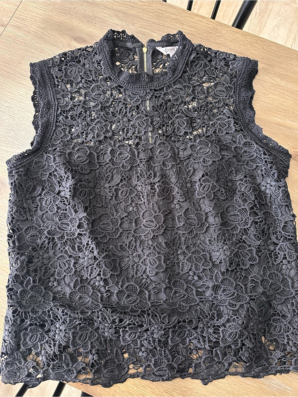 Nanette Lepore Black Floral Crochet Mock-Neck Camisole